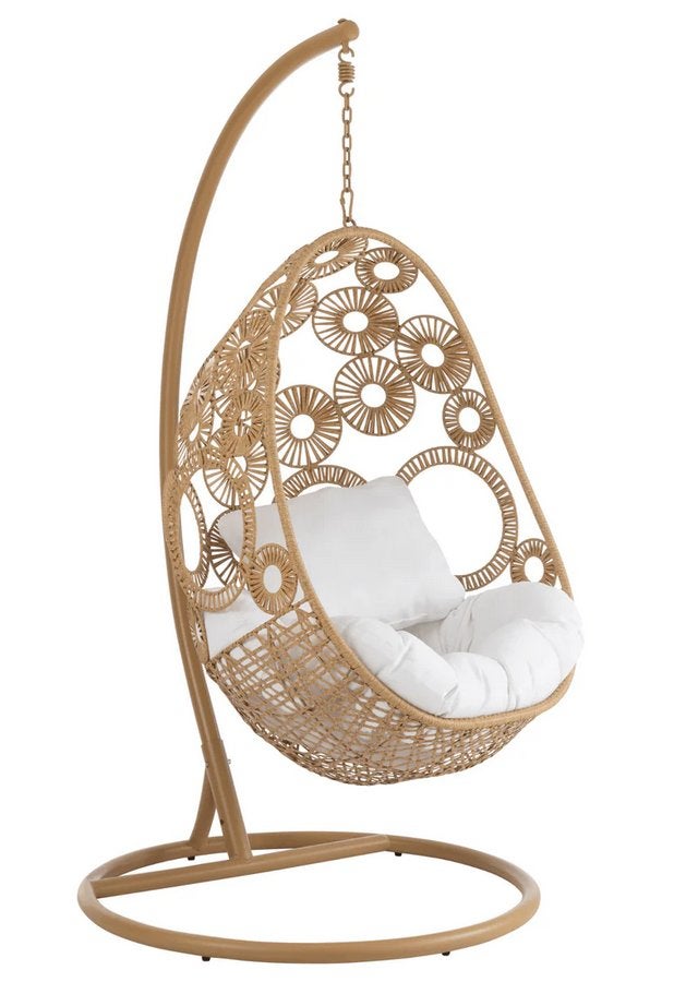Hangstoel Swing + Kussens Bula Metaal Riet Beige, Ophalen, Overige kleuren, Nieuw, Metaal