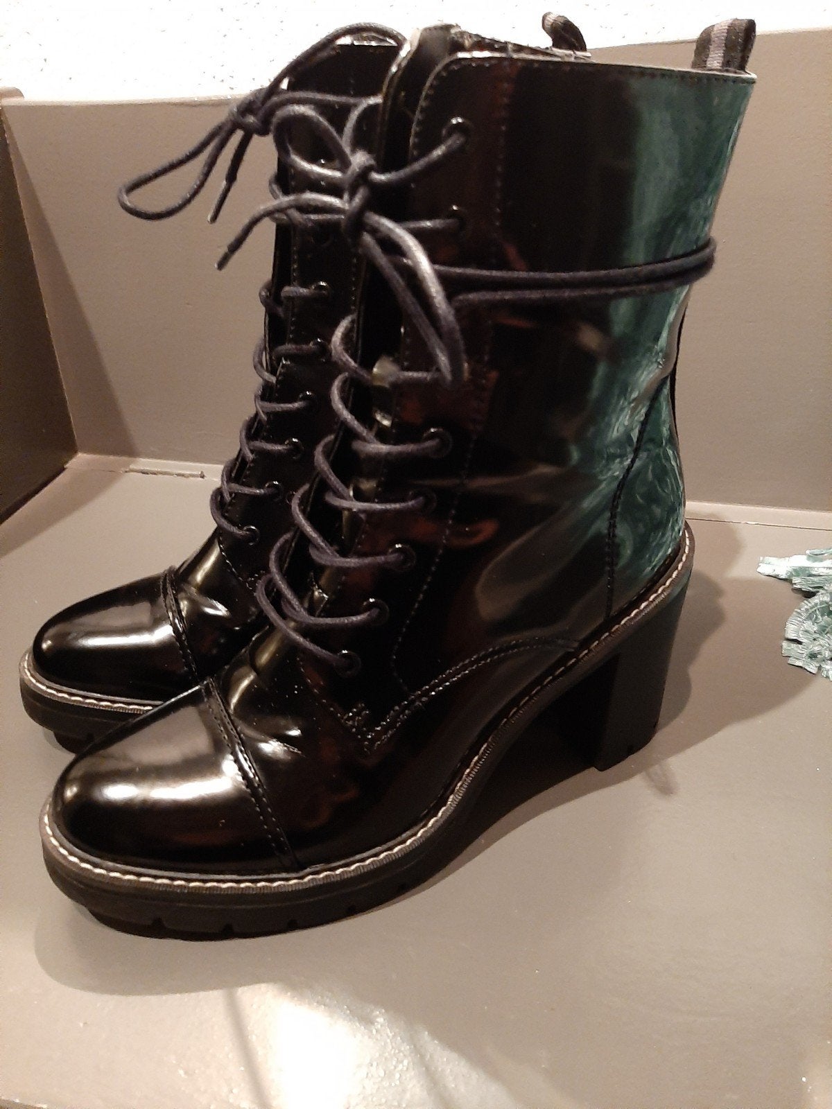 Veterboots "van Haren" zwart lak, maat 39, als niieuw, Ophalen of Verzenden, Zo goed als nieuw, Zwart