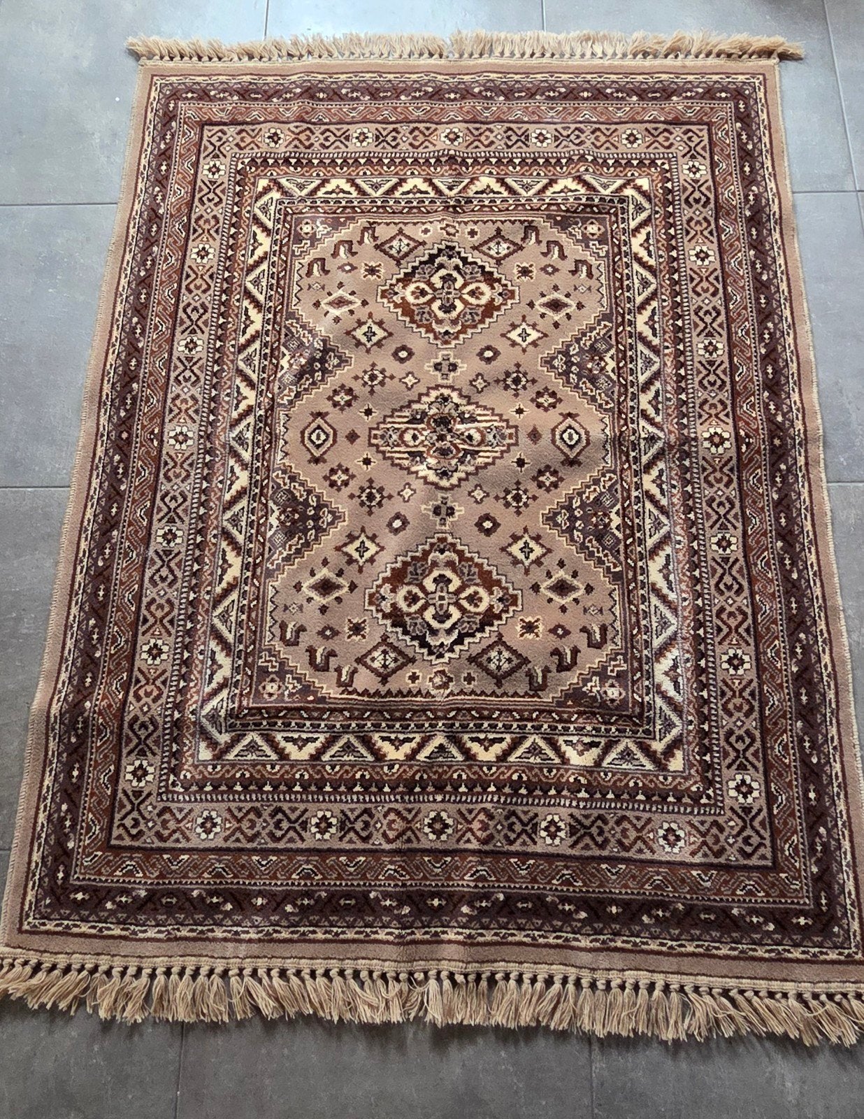 Prachtig bruin Euplaid tafelkleed van zuiver scheerwol, Ophalen, Gebruikt, 100 tot 150 cm, Klassiek, Oosters