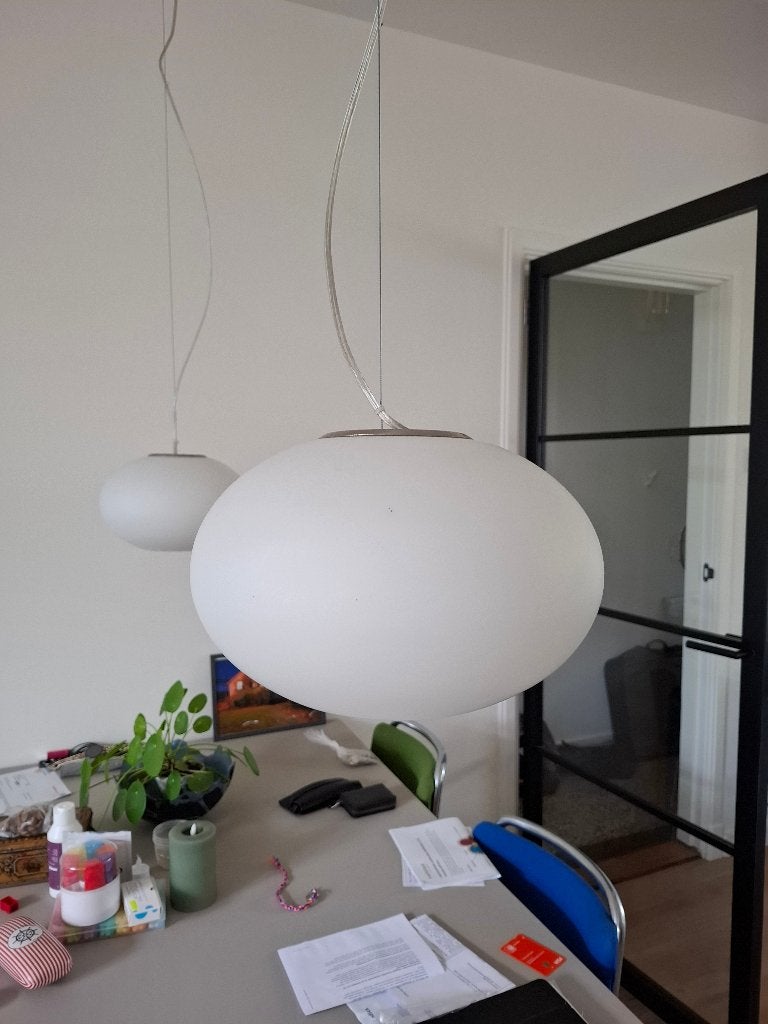 Design set van twee originele Prandina Zero hanglampen., Ophalen, E27 (groot), Italiaans design, Glas