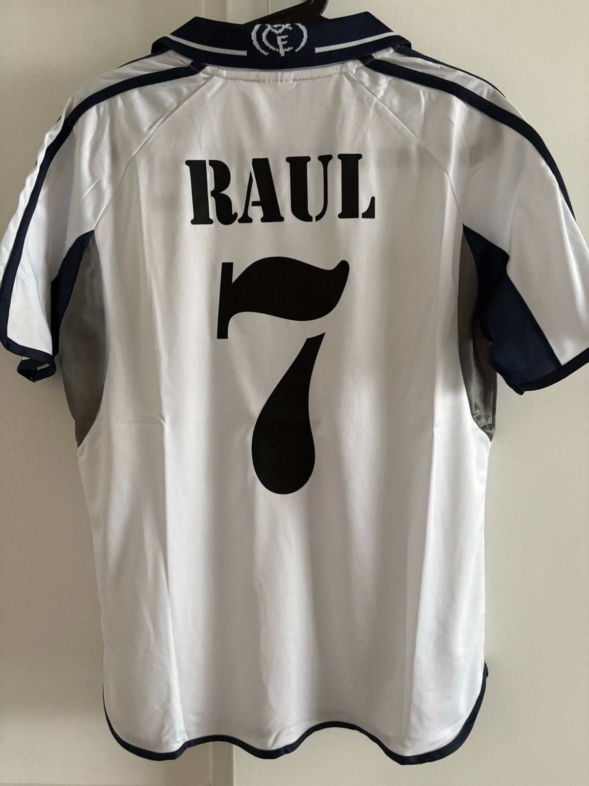 Retro Real Madrid Thuisshirt Raul #7 Maat Large adidas Teka, Maat 52/54 (L), Wit, Nieuw, Ophalen of Verzenden