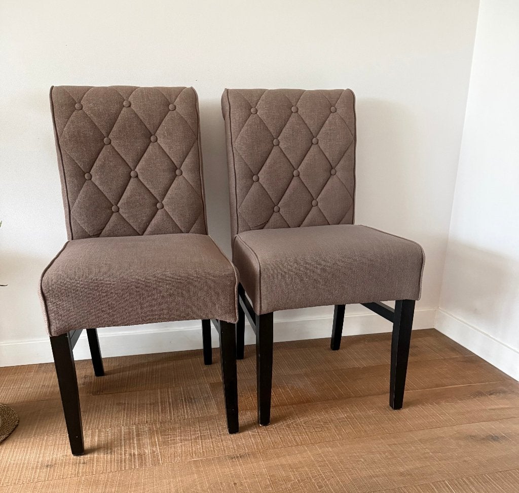 4 luxe eetkamerstoelen, Huis en Inrichting, Stoelen, Zo goed als nieuw, Vijf, Zes of meer stoelen, Stof, Bruin, Ophalen