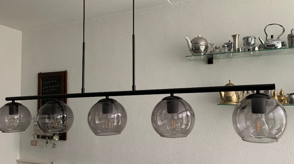 Esfera Hanglamp met 5 glazen bollen, Ophalen, E27 (groot), Zo goed als nieuw, Glas