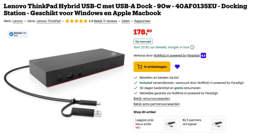 Lenovo ThinkPad Hybrid USB-C met USB-A - Docking Station, Lenovo ThinkPad, Nieuw, Ophalen of Verzenden, Docking station