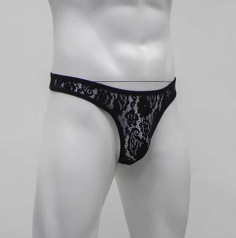 Zwarte transparante heren g-string, Verzenden, Zwart, Slip