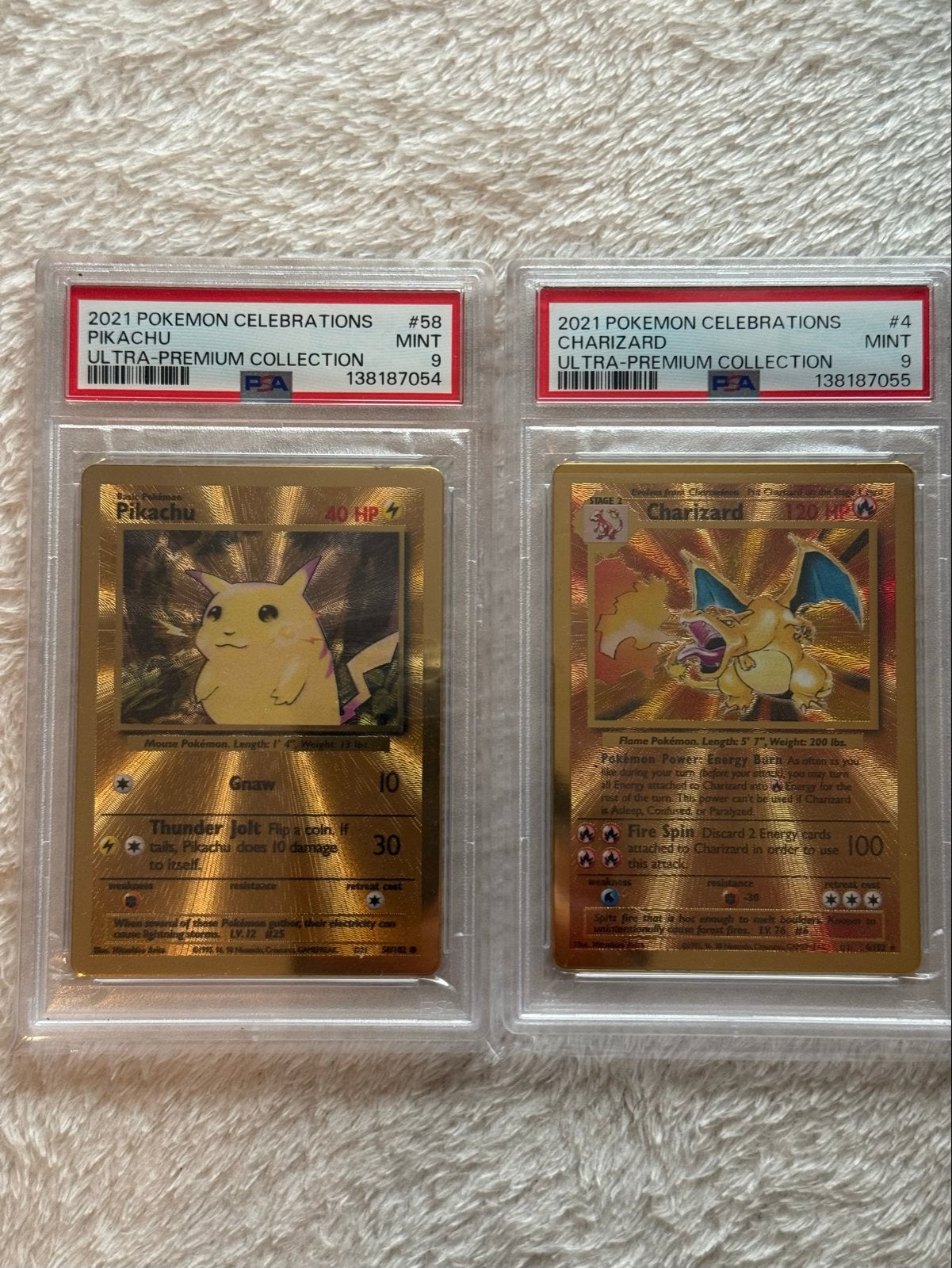 Charizard & Pikachu PSA 9 op volgende nummers - Celebration, Ophalen of Verzenden, Zo goed als nieuw, Meerdere kaarten, Foil