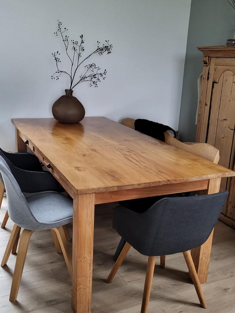 Eettafel massief teak hout, Huis en Inrichting, Tafels | Eettafels, Ophalen, Teakhout, 50 tot 100 cm, Vijf personen of meer