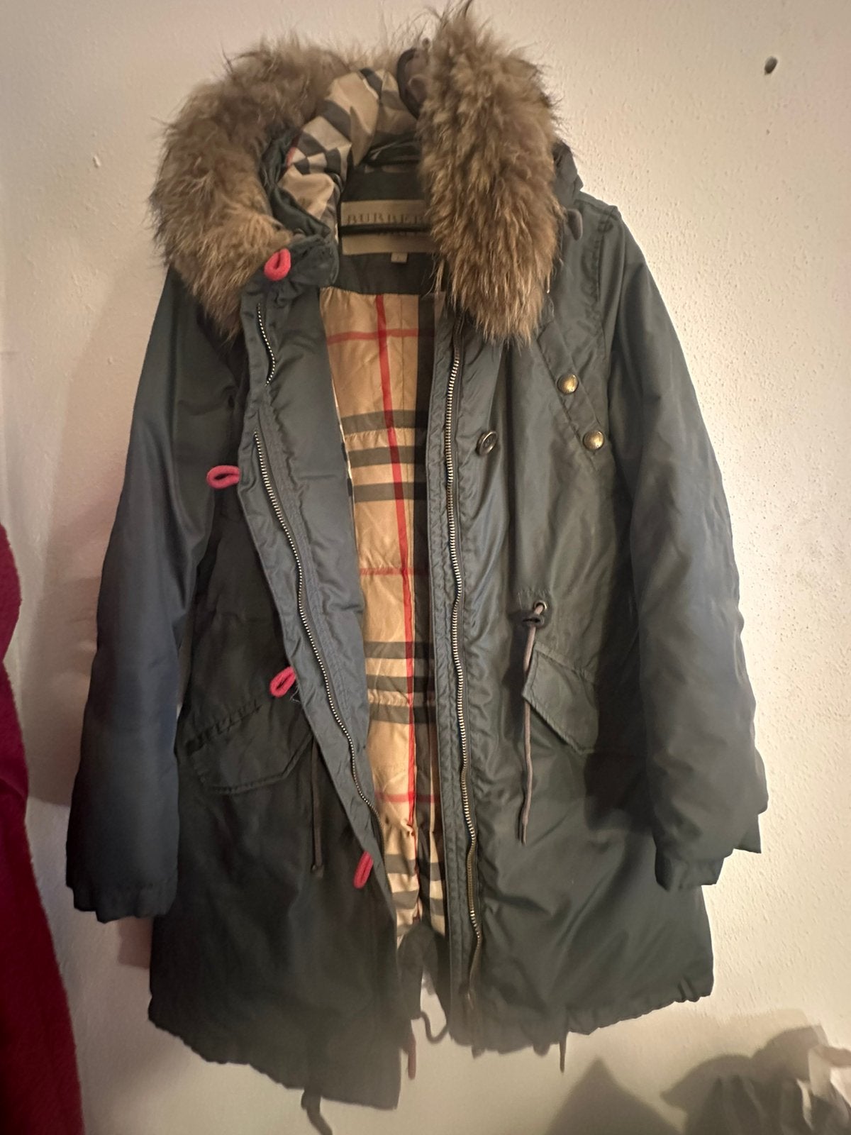 Burberry Dames Donsparka Nova Check Bontkraag Maat L, Ophalen of Verzenden, Zo goed als nieuw, Maat 42/44 (L), Groen