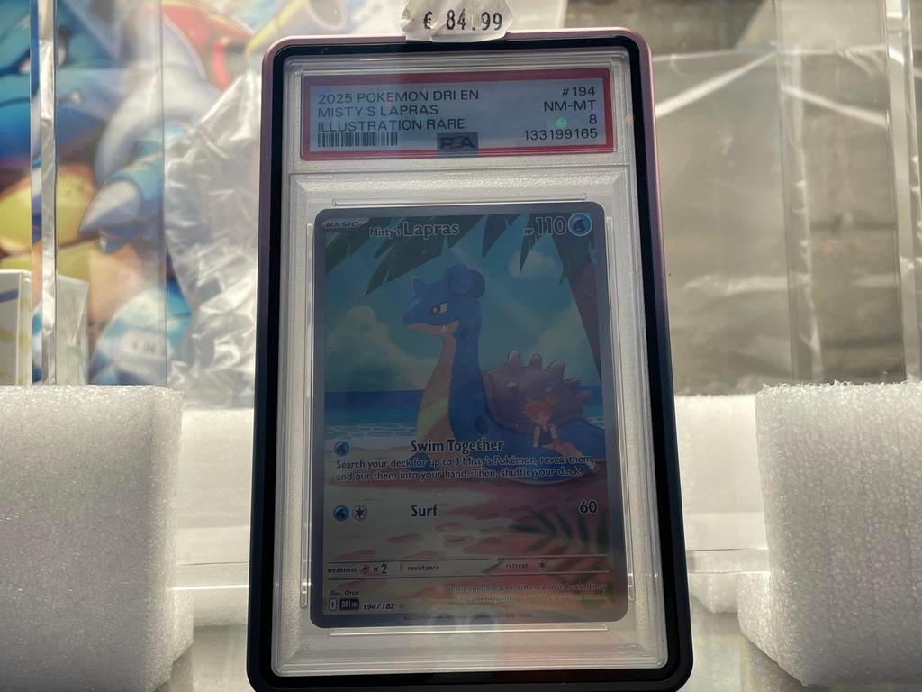 PSA 8 Misty's Lapras 194/182  Destined Rivals Pokemon Kaart, Ophalen of Verzenden, Zo goed als nieuw, Minder dan 45 cm