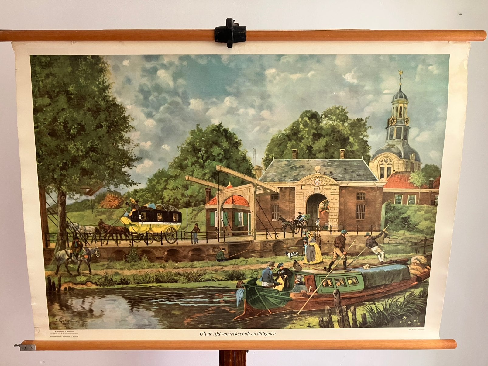 Schoolkaart uit de tijd van trekschuit en diligence, Antiek en Kunst, Antiek | Schoolplaten, Verzenden, Geschiedenis