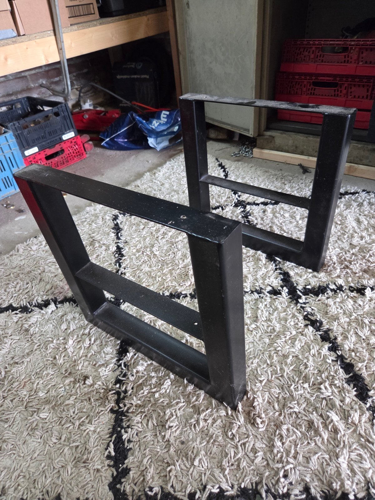 Set van 2 zwarte metalen tafelpootframes, Ophalen, Tafelpoot, Minder dan 50 cm, Gebruikt