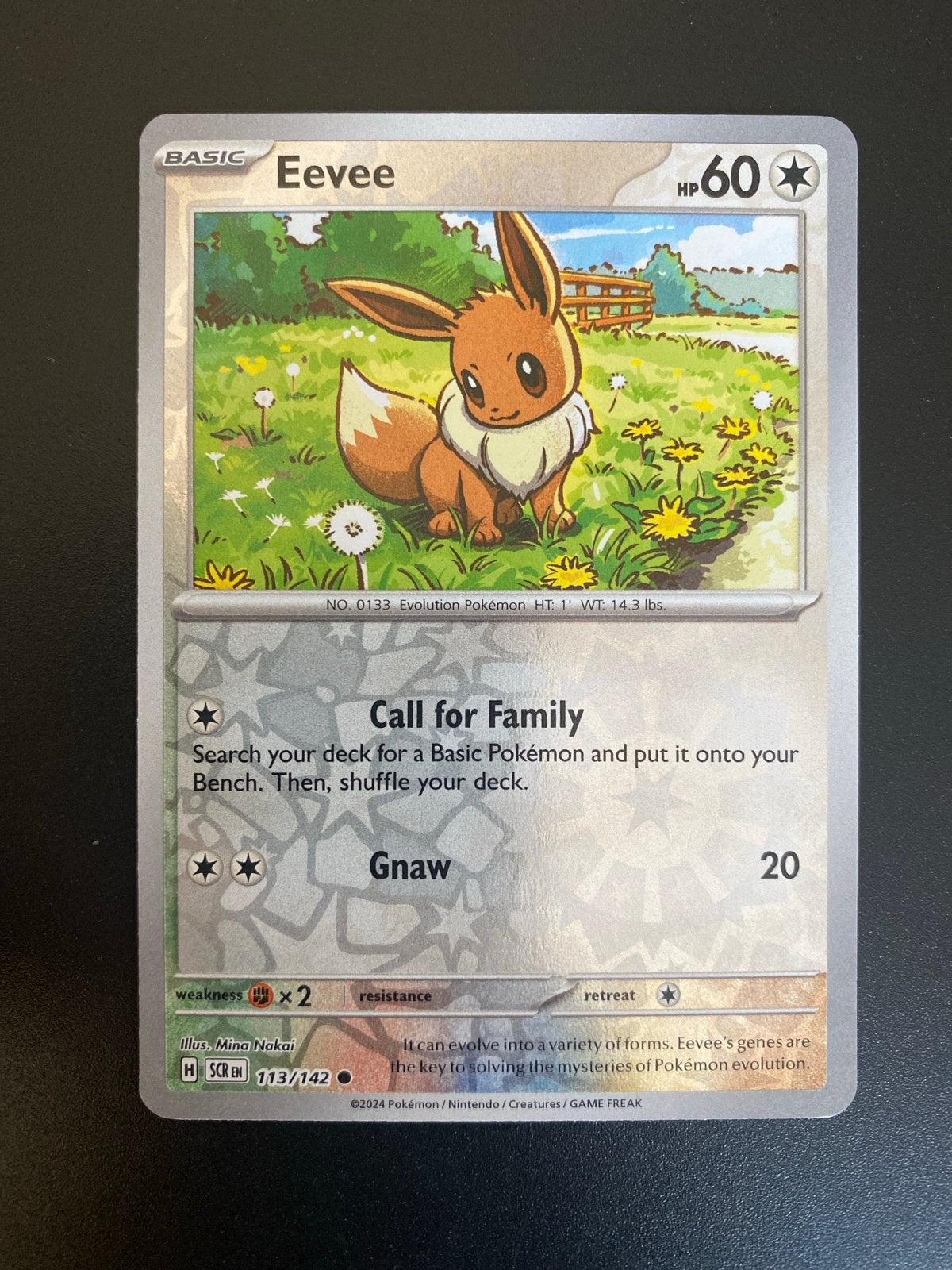 Eevee 113/142 Reverse Holo Pokémon Stellar Crown, Ophalen of Verzenden, Zo goed als nieuw, Losse kaart, Foil
