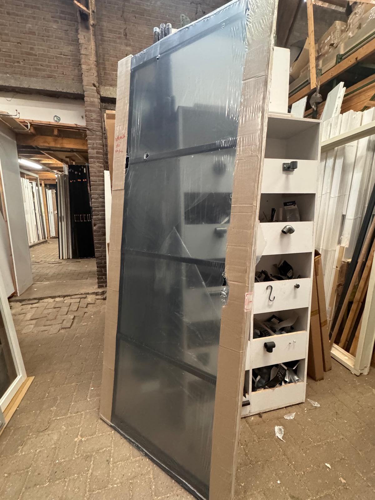 93x231,5 binnendeur zwart staallook SD2, Ophalen, Binnendeur, Nieuw, Glas