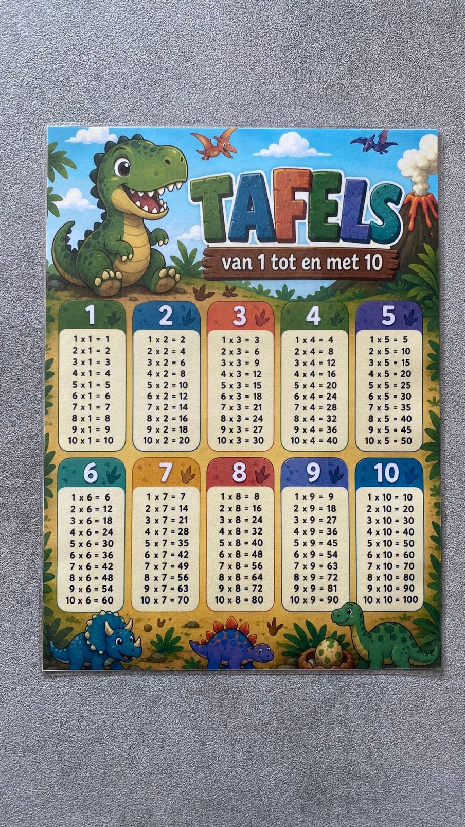 Tafelposter 1 t/m 10 - dino style, Verzenden, Nieuw