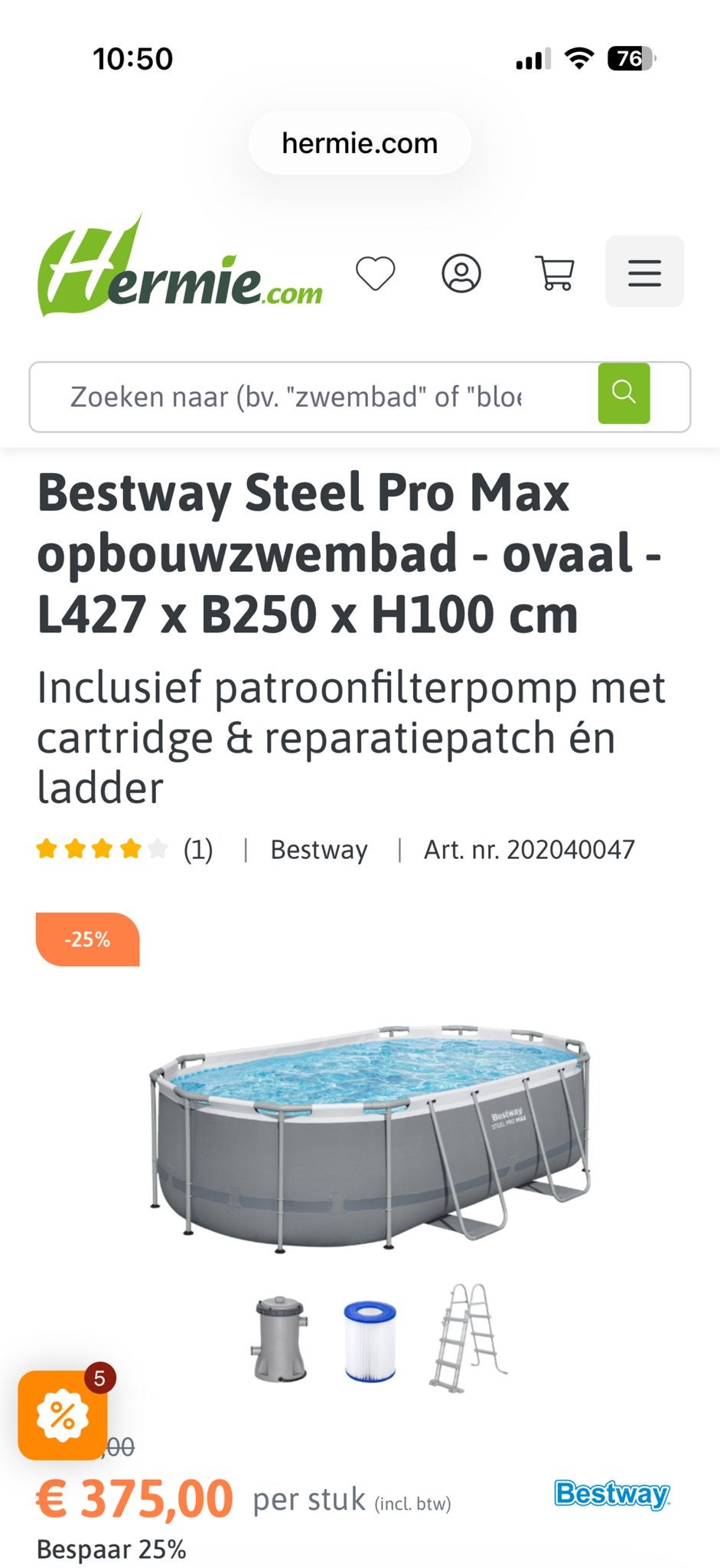 Bestway Steel Pro Max Zwembad 4.27x2.50x1.00m met toebehoren, Tuin en Terras, Zwembaden, 200 tot 300 cm, 80 tot 120 cm, Ophalen of Verzenden