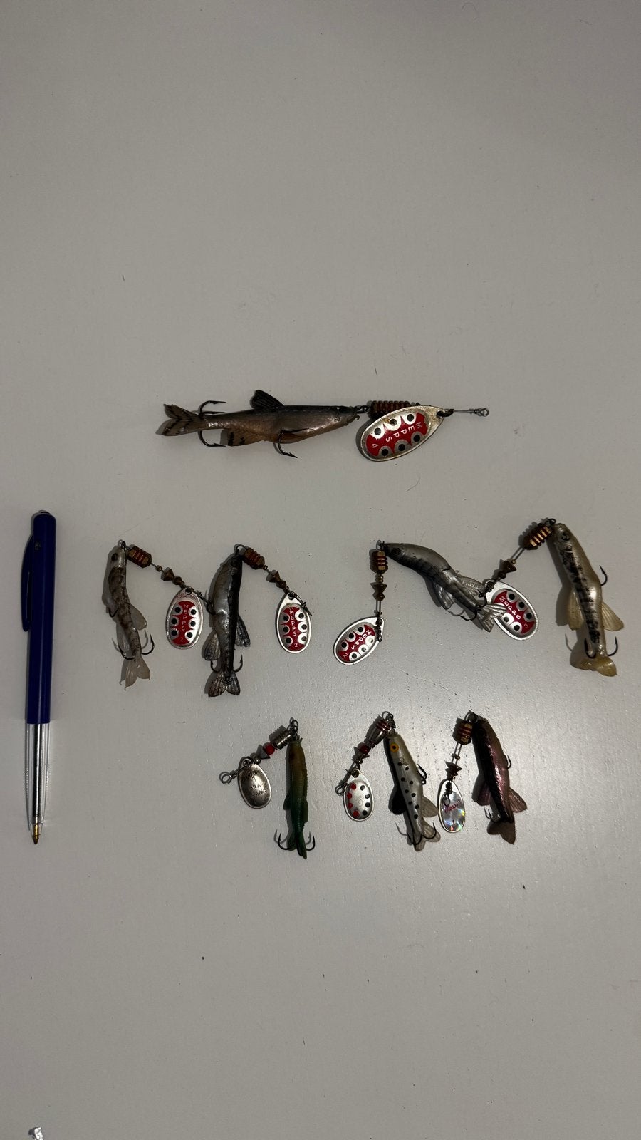 Set van 9 kunstaasjes met spinners voor vissen, Ophalen of Verzenden, Gebruikt, Kunstaas