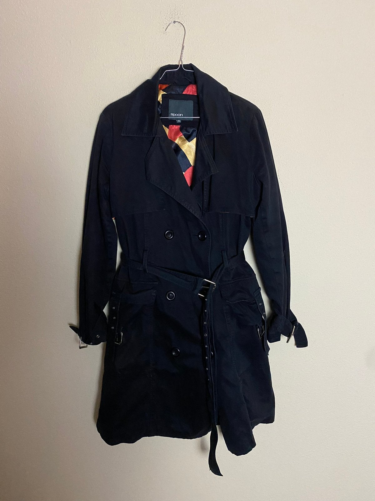 Trenchcoat / zwarte lange jas SPOON- zwart - 38 / M /medium, Maat 38/40 (M), Hgv, Zwart, Hgv