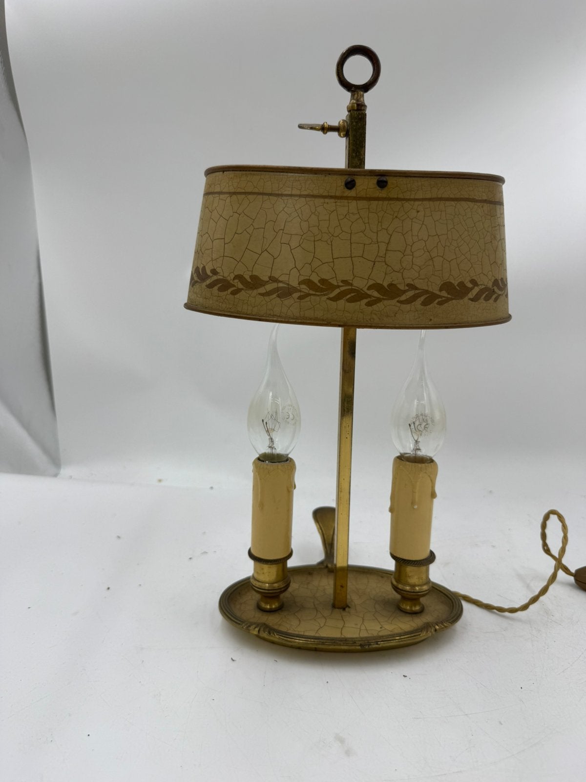 Antieke Franse Bouillotte Lamp – Craquelé Tôle Kap, Ophalen of Verzenden