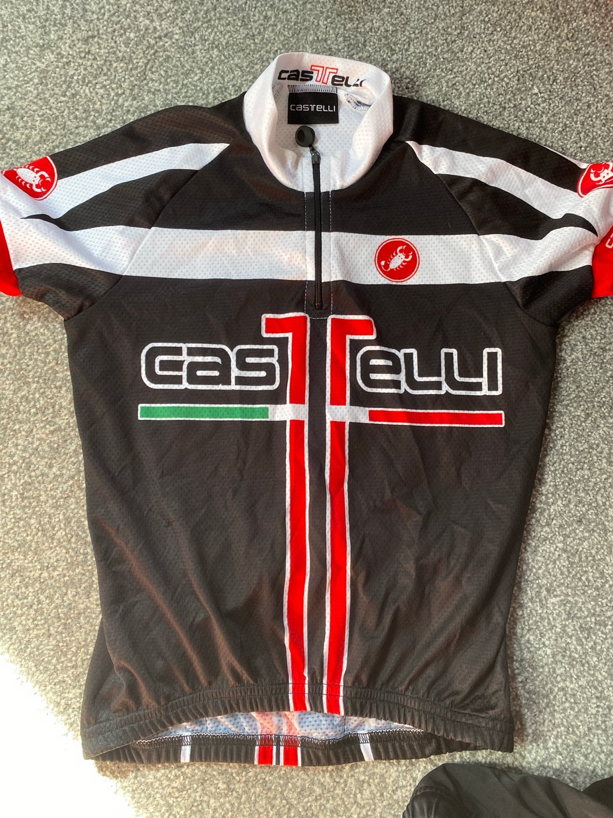 Castelli Fietsshirt Zwart/Wit/Rood - Kind Maat 128, Kinderen, Overige maten, Ophalen of Verzenden, Zo goed als nieuw