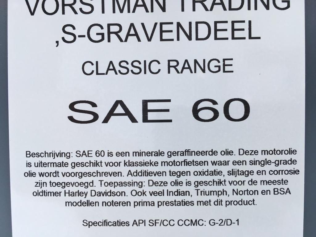 Minerale Motorolie SAE 60, voor Classic V-twin motoren, 5lt, Ophalen of Verzenden, Nieuw