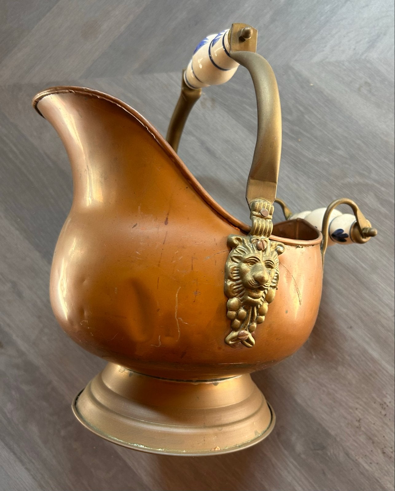 Vintage Koperen Kolenkit met Keramische Handvatten, Ophalen of Verzenden, Koper