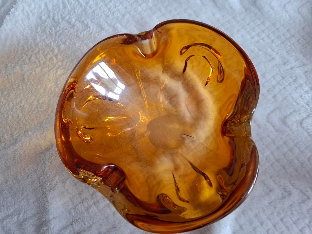 Vintage amberkleurige glazen asbak / schaal - murano?, Ophalen of Verzenden