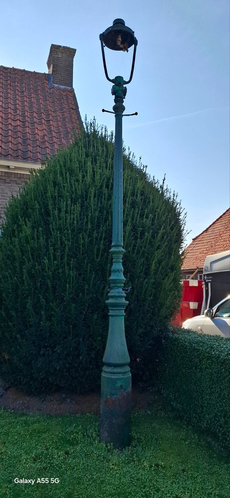Antieke lantaarnpaal - Groen gietijzer, Ophalen of Verzenden