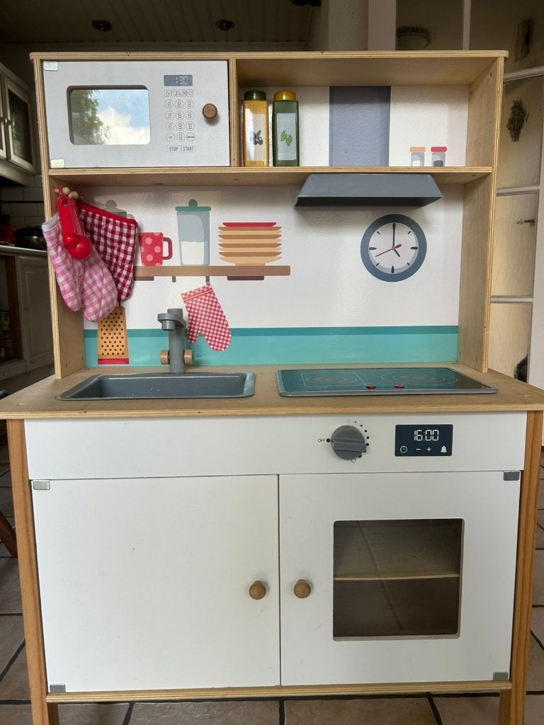 Houten speelkeuken met accessoires en speelgoedeten, Ophalen, Gebruikt, Hout, Speelkeuken