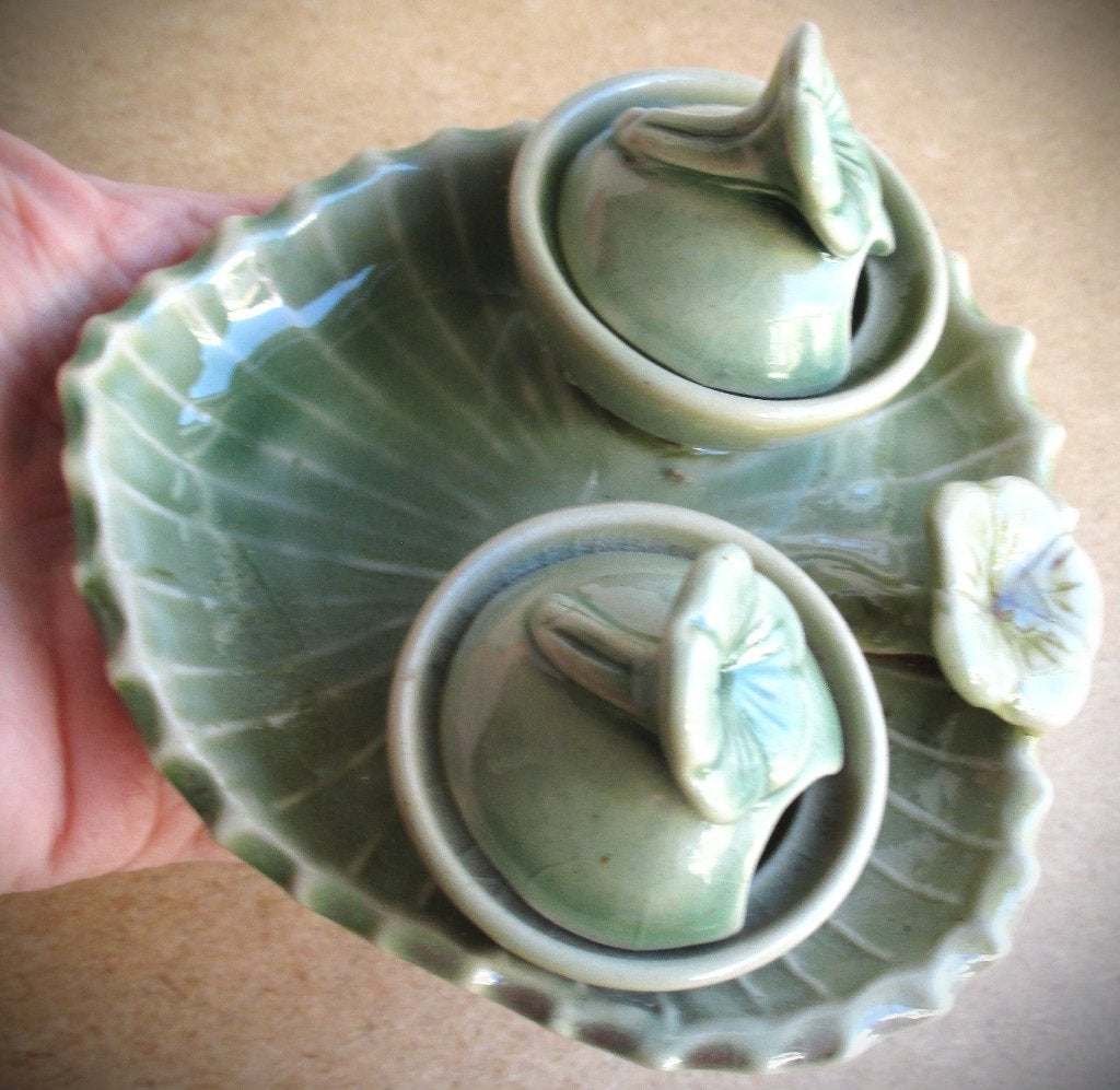 Aziatisch Celadon ? aardewerk setje~met deksels~Zout, Ophalen of Verzenden