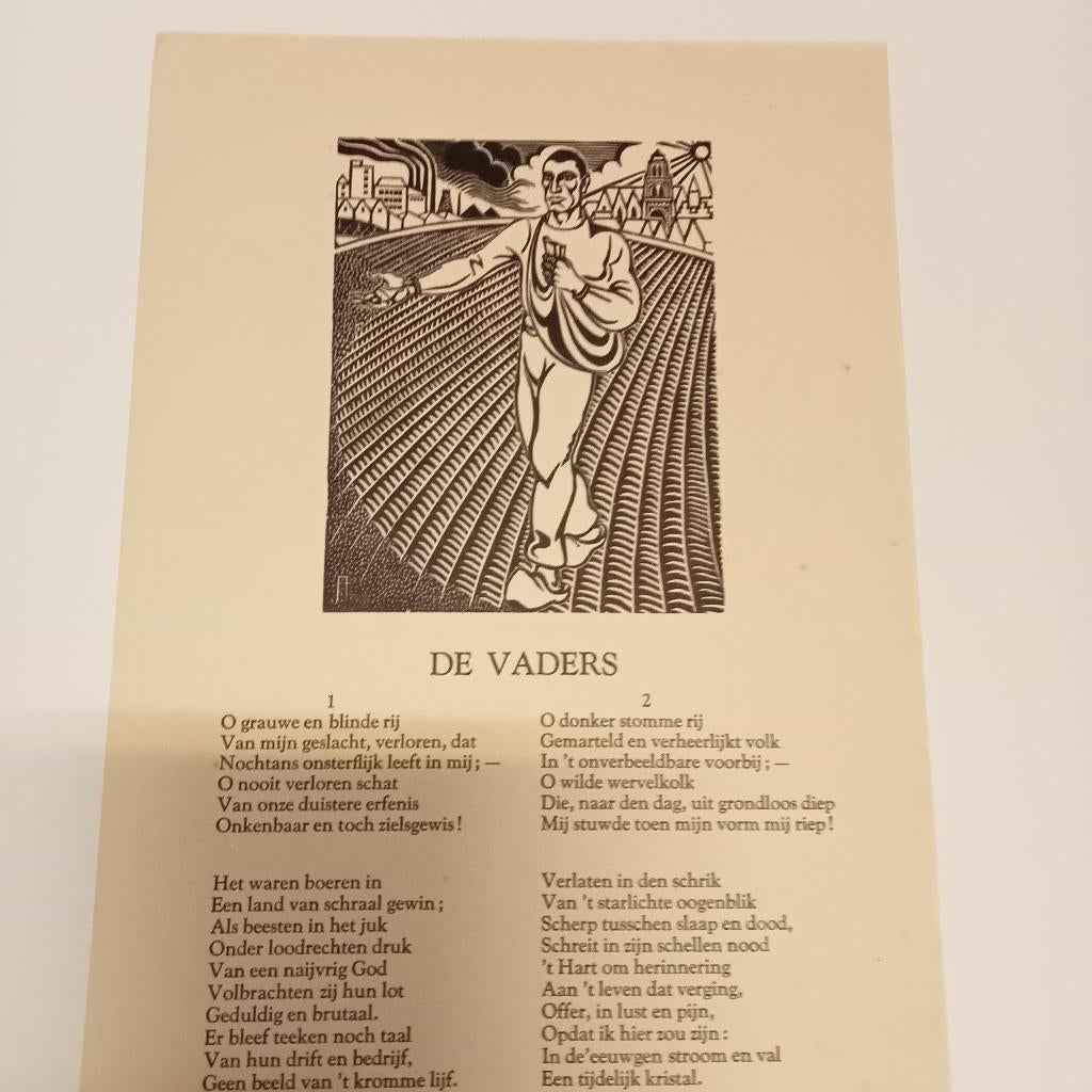J. Greshoff - De Vaders Rijmprent Houtsnede J. Franken Pzn., Origineel, Dagelijks leven, Ophalen of Verzenden, Houtsnede