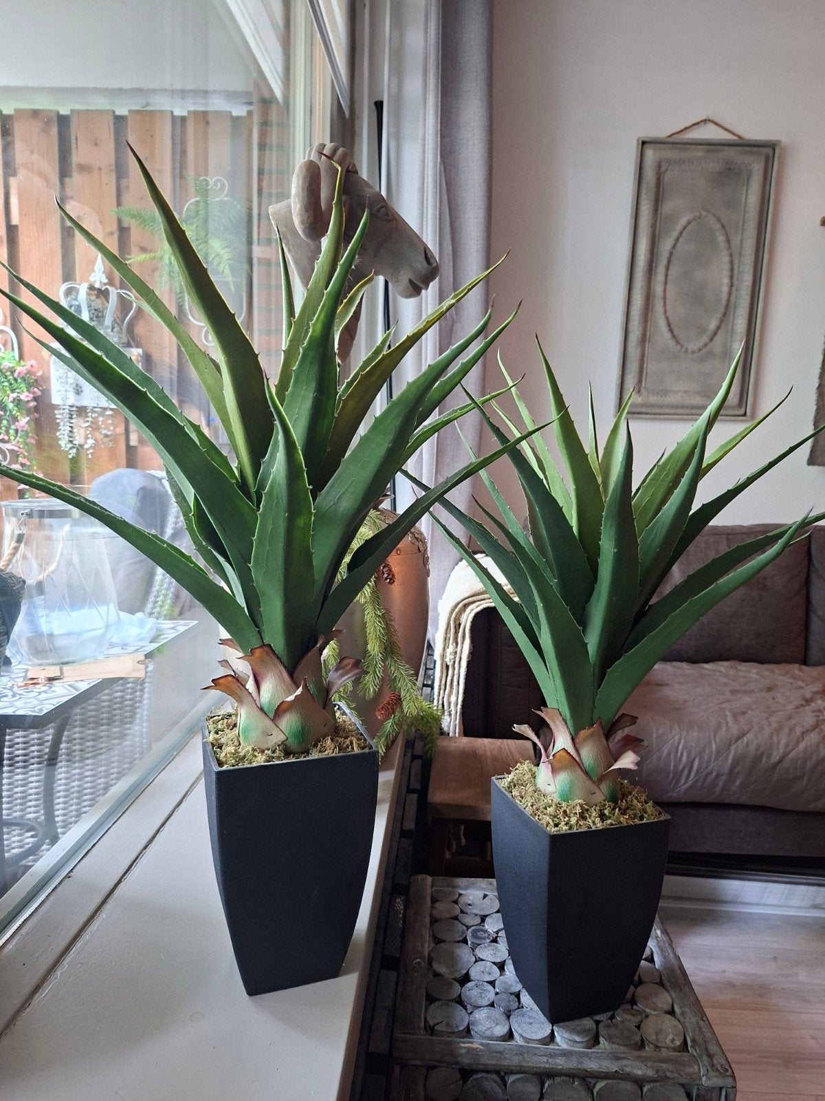 2 zeer echt lijkende ALOË VERA PLANTEN, Binnen, Groen, 70 cm, Kunstplant
