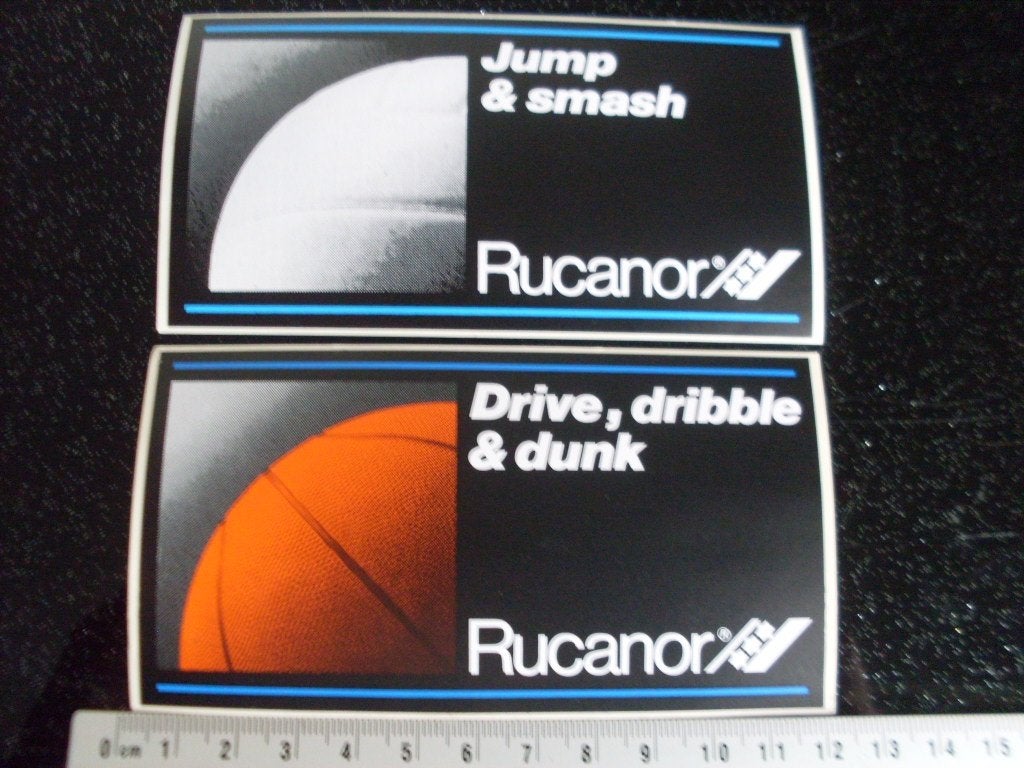 2x sticker Rucanor logo basketball volleybal, Verzenden, Zo goed als nieuw, Merk