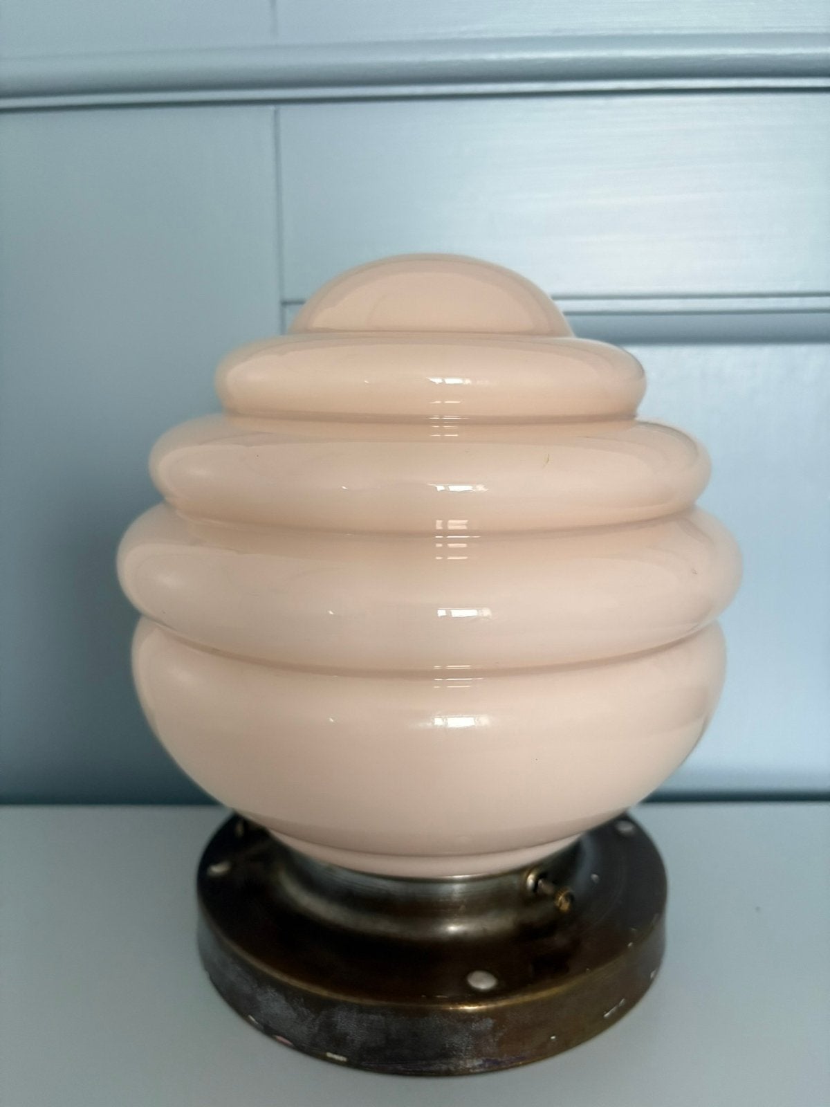 Antieke plafondlamp, art deco plafonniere, roze lamp, Ophalen of Verzenden