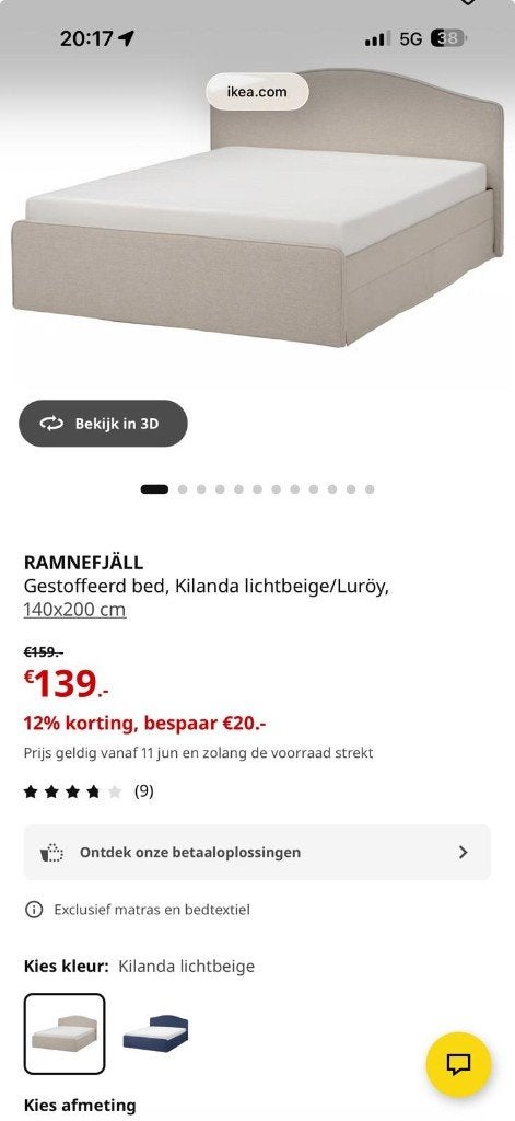 Bed en matras, Ophalen, Beige, Zo goed als nieuw, Twijfelaar
