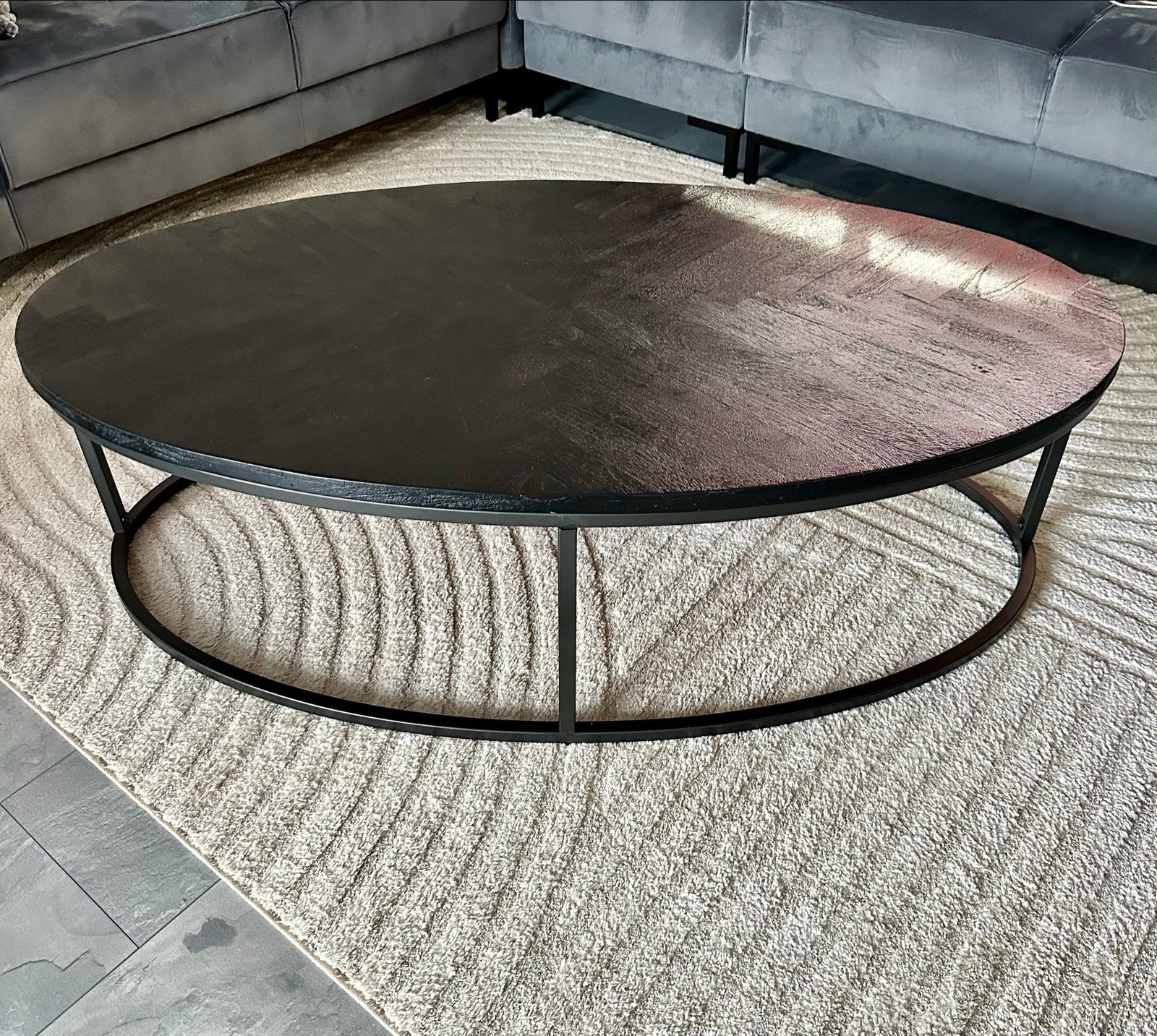 Salontafel mangohout met zwart metalen onderstel, Ophalen, 100 tot 150 cm, Nieuw, 50 tot 100 cm