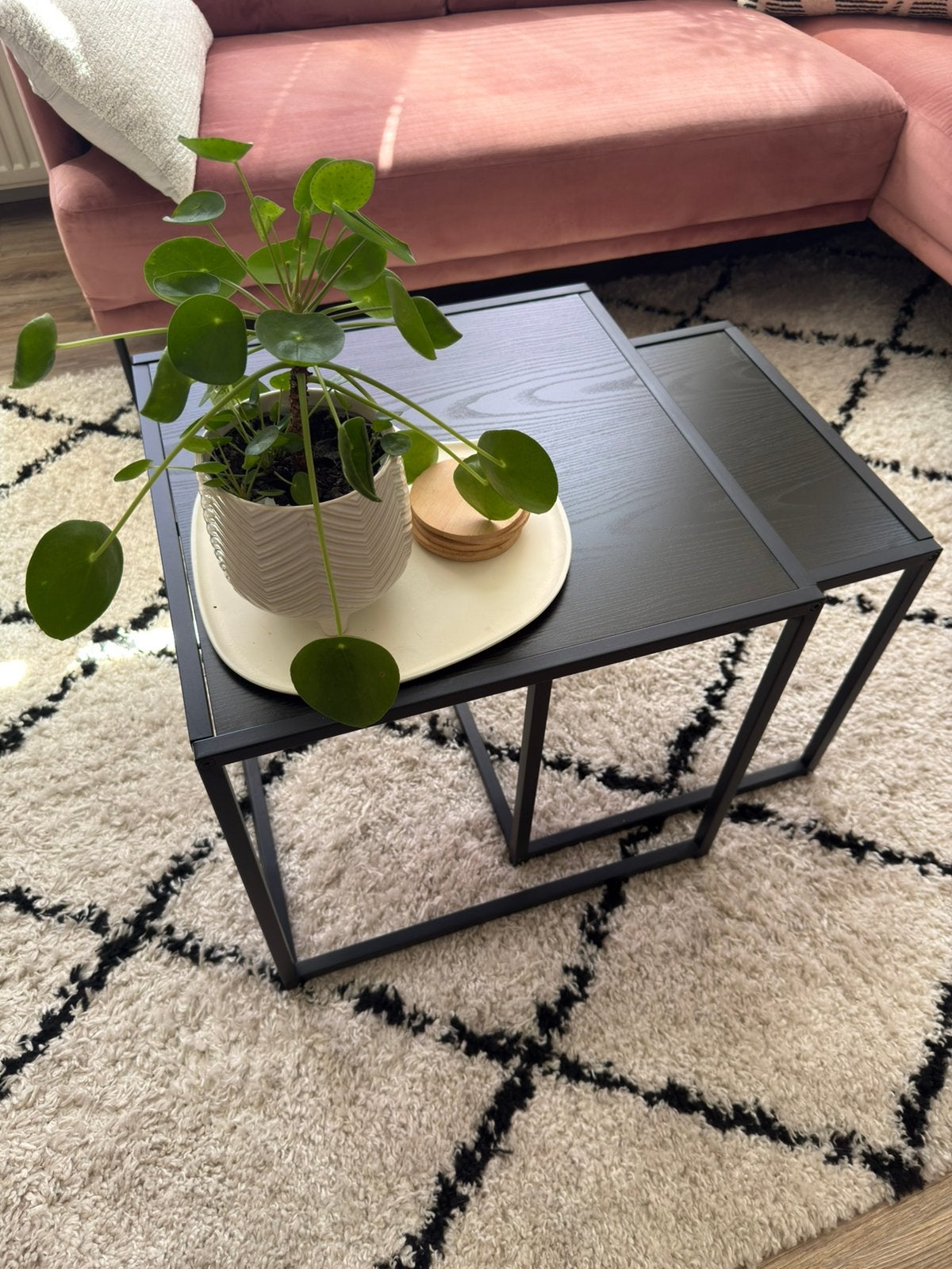 Salontafel set industrieel zwart, Ophalen, Minder dan 50 cm, Overige materialen, Vierkant