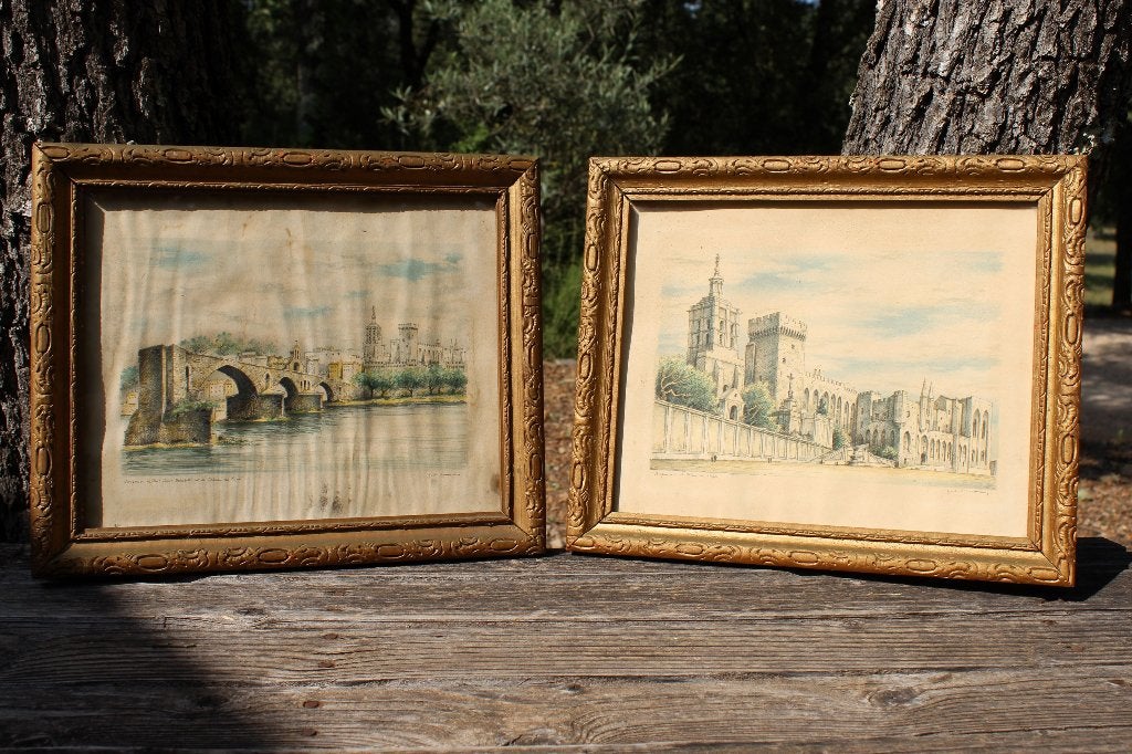 Brocante - Set originele pentekeningen, S.A. Dumarais!, Ophalen of Verzenden, Tekening, Lithografie, Met ophangsysteem