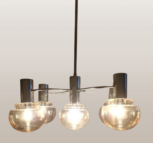Mid-century hanglamp, toegeschreven aan Sciolari, Ophalen, Gebruikt, Glas, Mid-century Modern