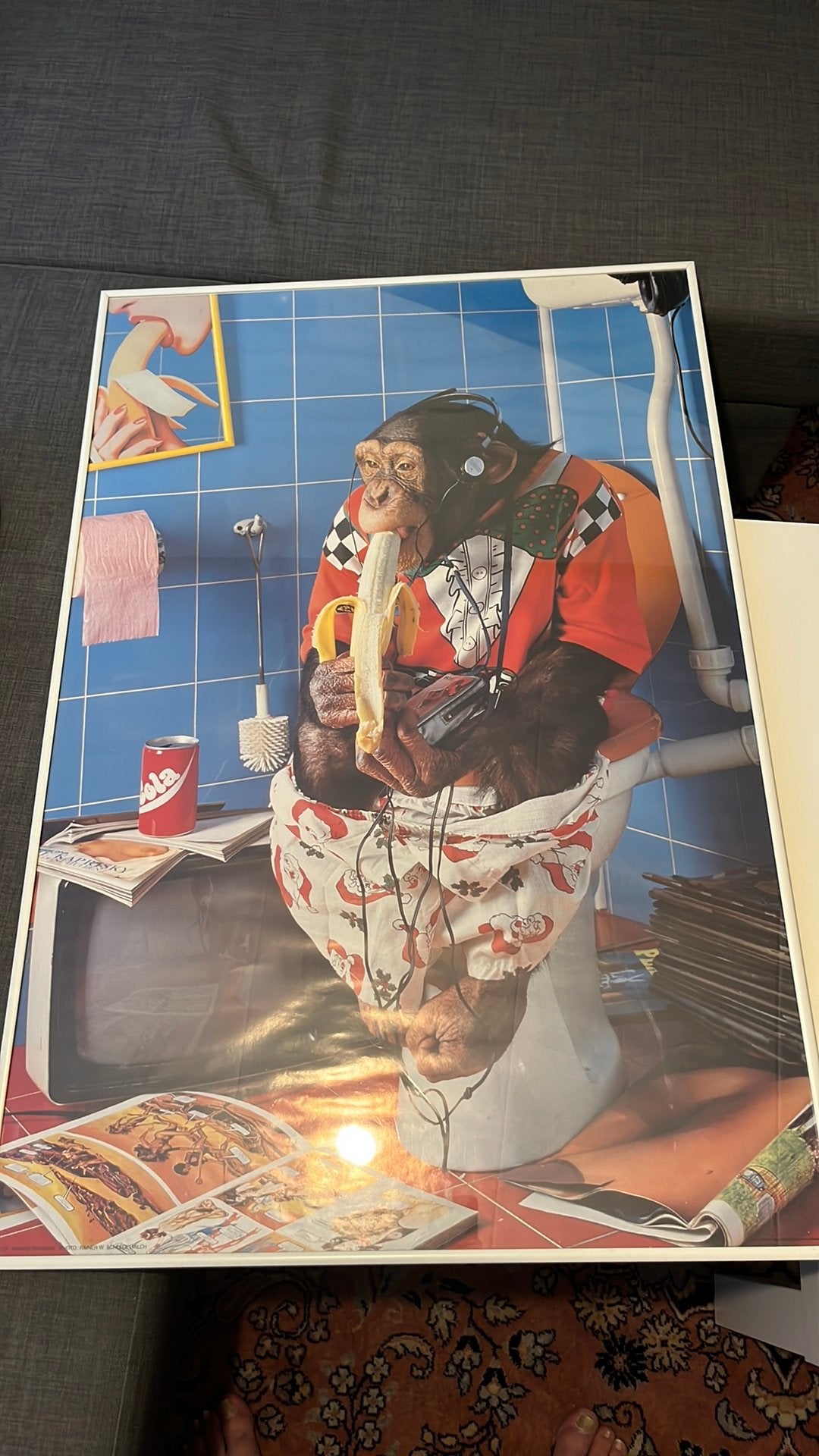 Vintage poster go bananas 1973 in witte lijst, Ophalen, Zo goed als nieuw, A1 t/m A3