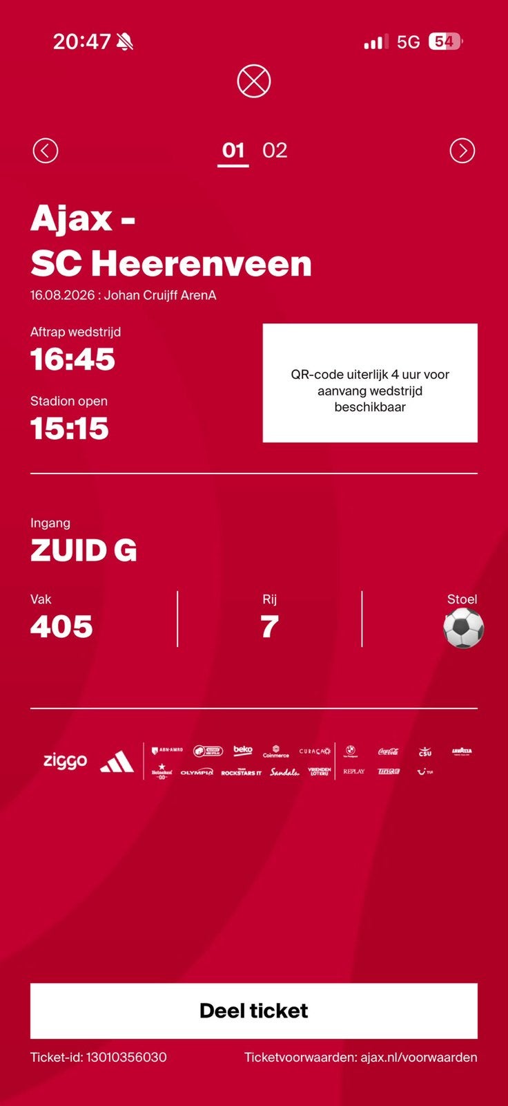 Ajax - Excelsior top plekken 2 naast elkaar VAK405 laag, Twee personen