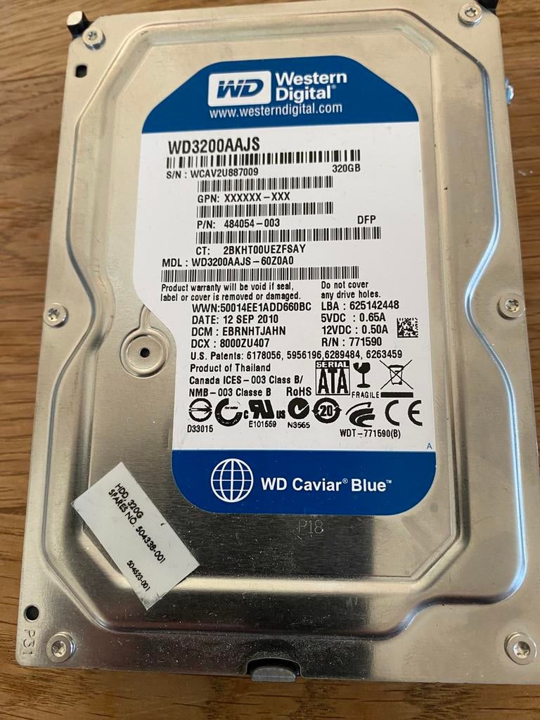 Western digital  320 Gb sata 7200 rpm, Ophalen, Intern, Gebruikt, 320 Gb