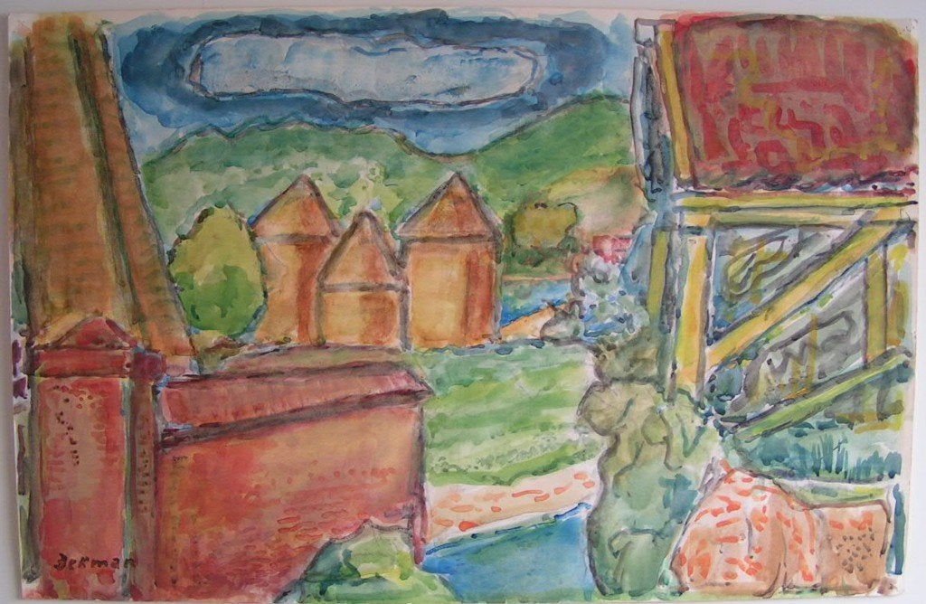 H.Bekman 1941 boerderij in limburg NHS Acrylverf (karton), Antiek en Kunst, Ophalen of Verzenden, Tekening, Aquarel, Handgemaakt