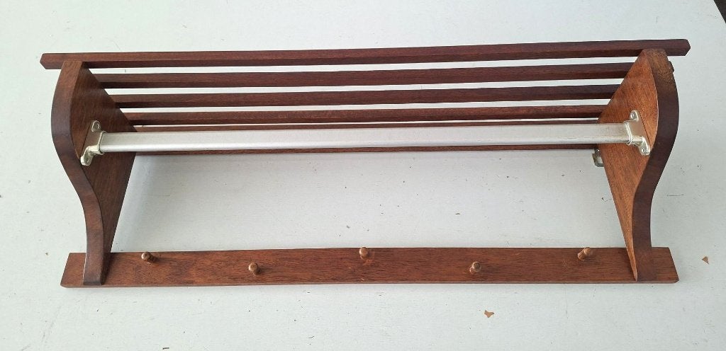 vintage teak houten kapstok mid century design jaren 50-60, Wandkapstok, Gebruikt, Ophalen of Verzenden, Minder dan 100 cm