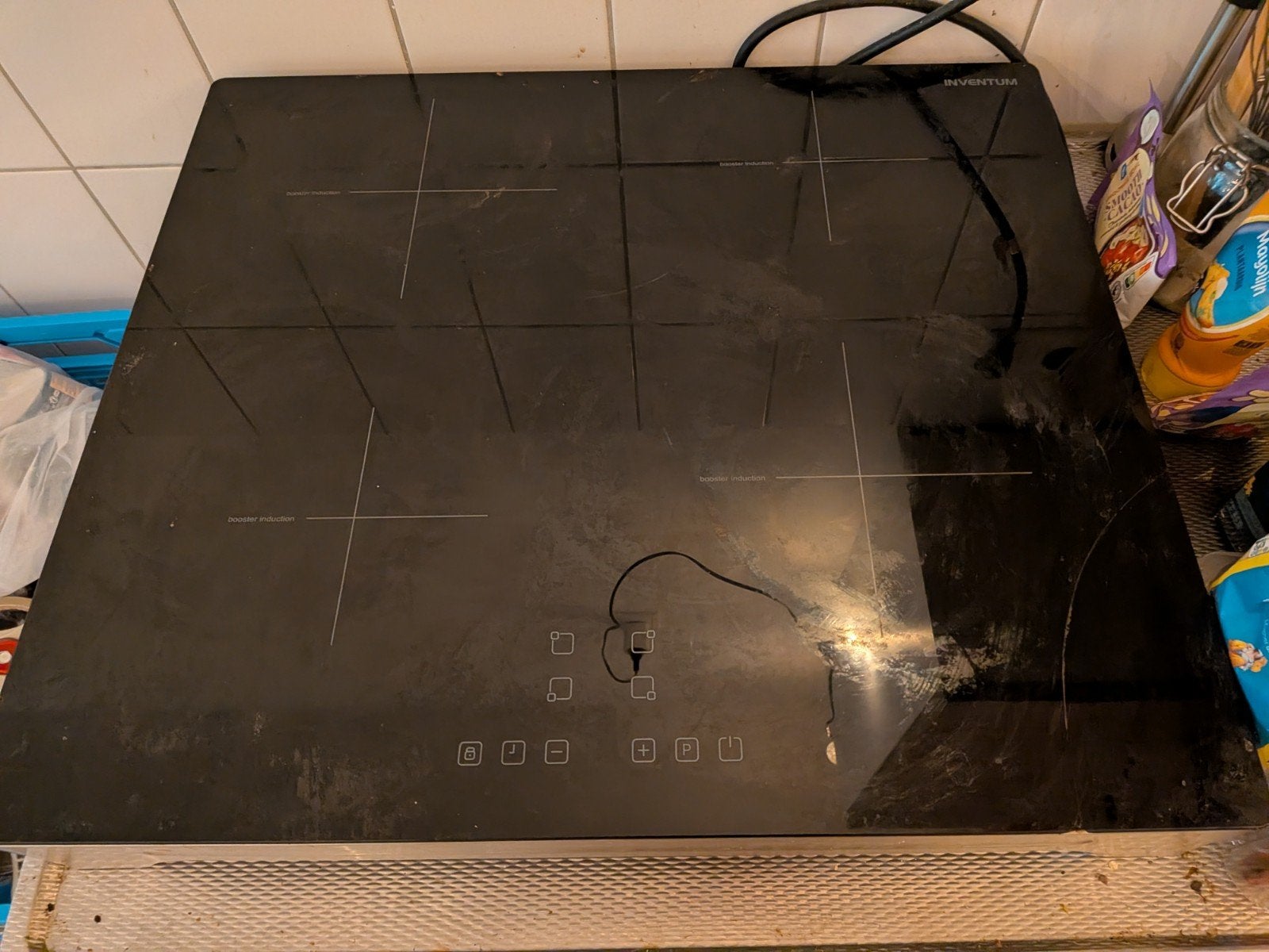 Inventum Inductie Kookplaat - Klein scheurtje in glas, Ophalen, Gebruikt, 4 kookzones, Inductie