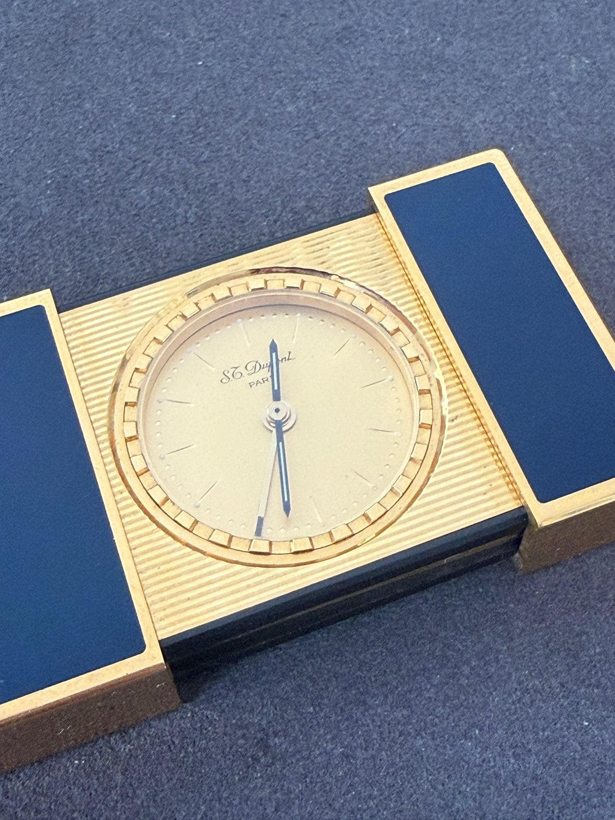 S.T. Dupont Pocket Clock – Blauw Gelakt & Verguld, Ophalen of Verzenden, Gebruikt