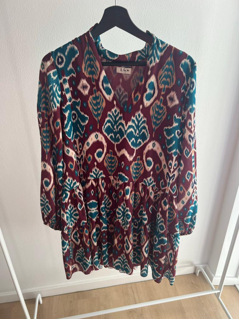 Jurk met print uit Italiaanse boutique, Maat 38/40 (M), Overige kleuren, Ophalen of Verzenden, Zo goed als nieuw