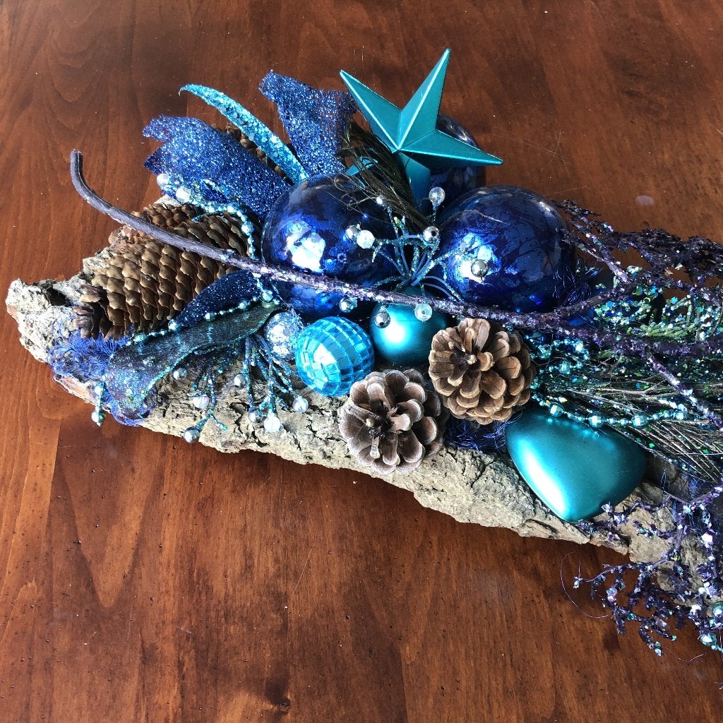 Kerststuk - blauwe, paarse, turquoise accenten, Ophalen, Gebruikt