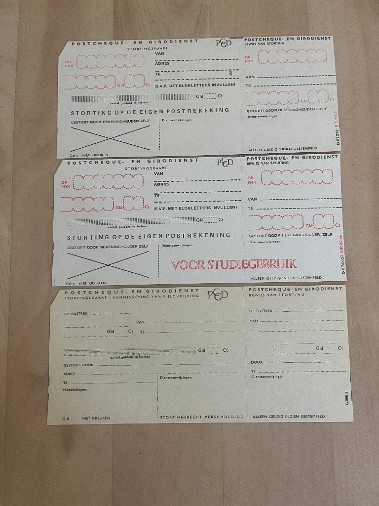 15 stortingskaarten Post Cheque en Girodienst, LEES, Verzenden, Na 1940, Postfris