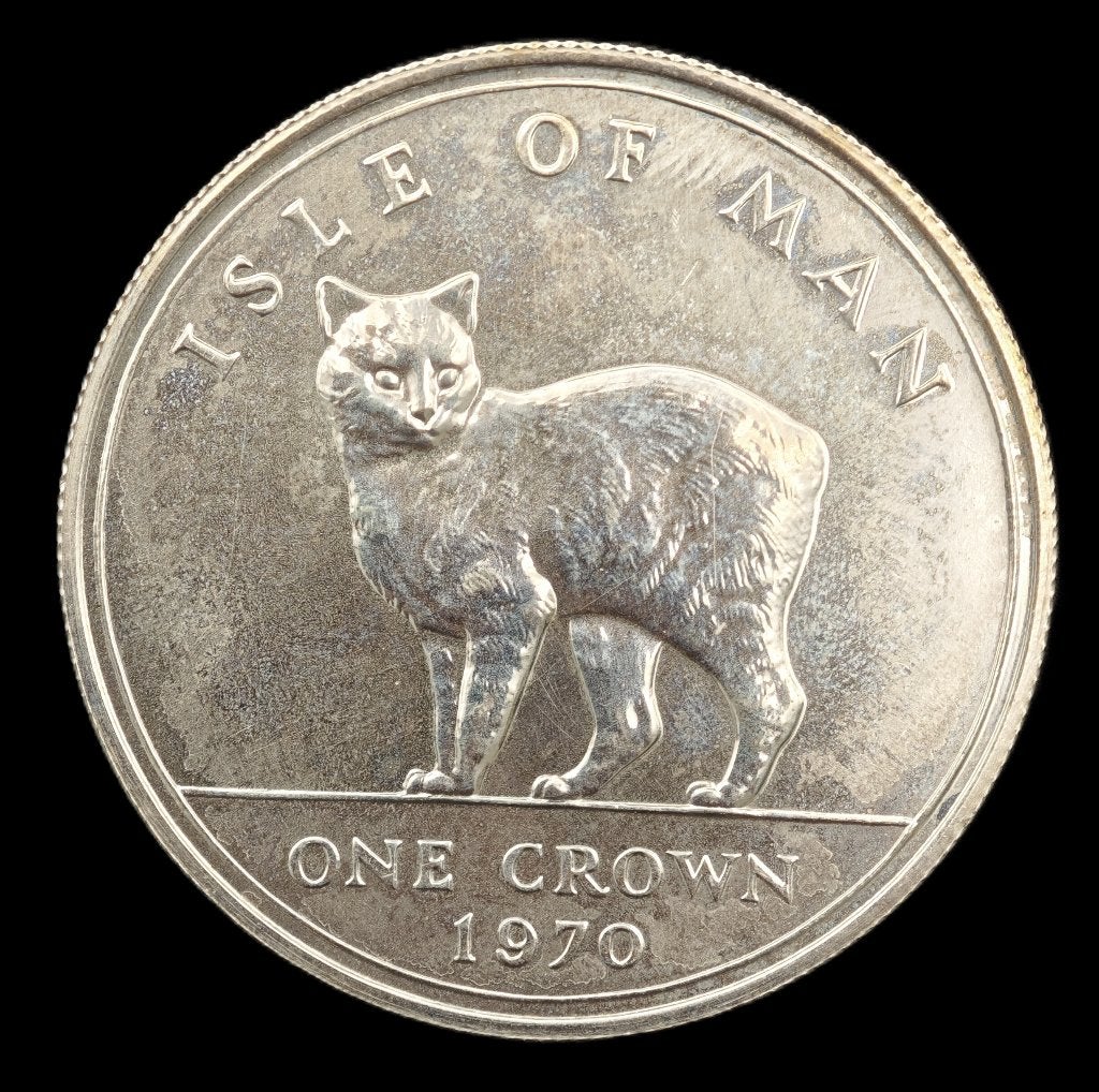 1970 Zilveren Crown Isle of Man, Verzenden, Overige landen, Losse munt, Zilver