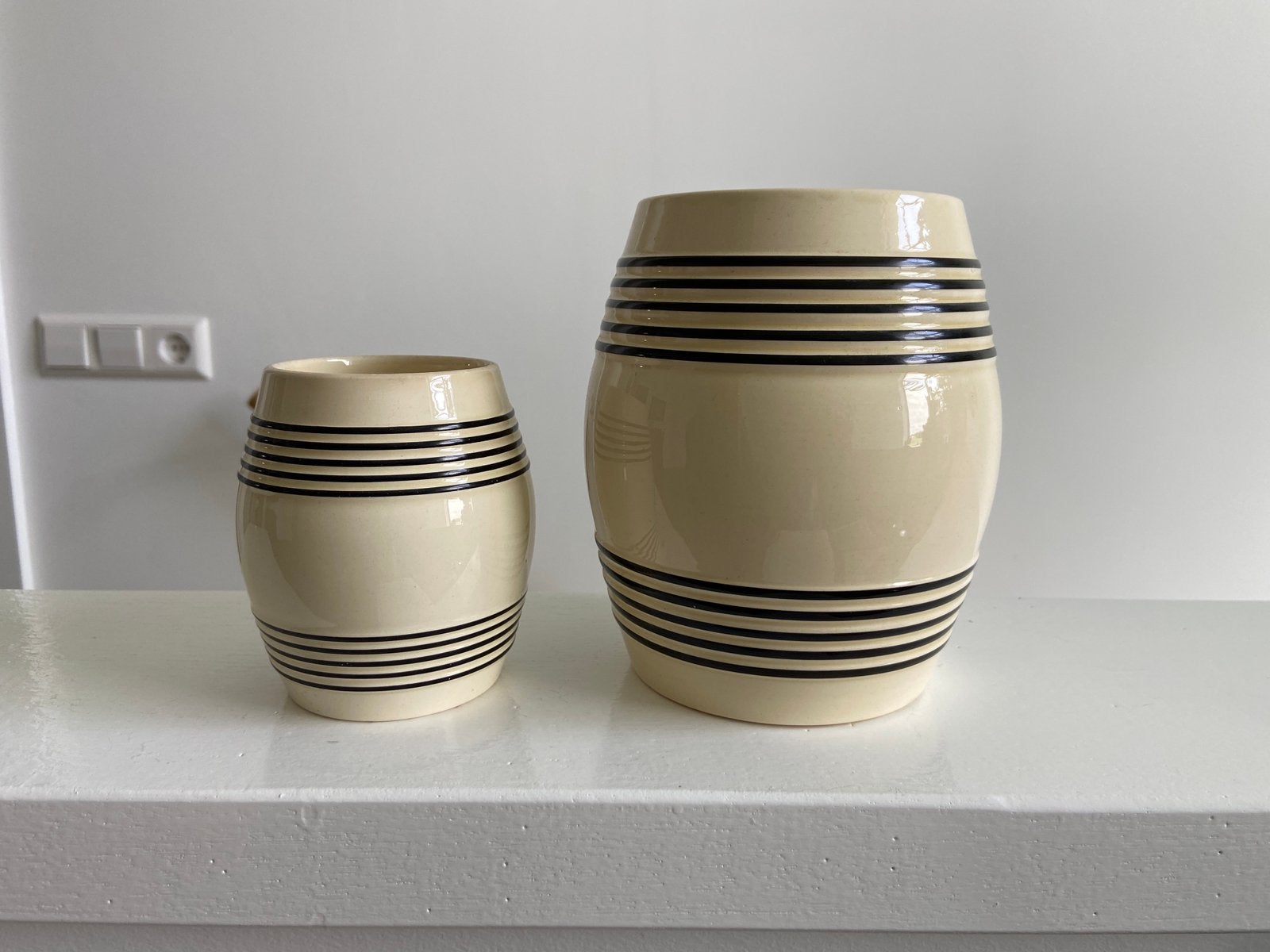 Bandenpot set van 2 puntgave potten Societe Ceramique, Ophalen of Verzenden
